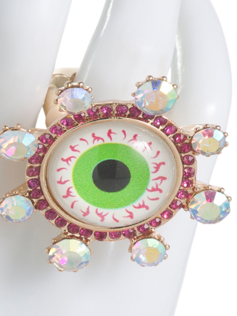 Betsey Johnson Green Eyeball Ring with Pink and Aurora Crystals